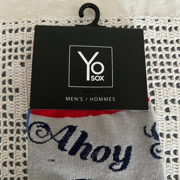 NEW with tags YoSox  grey, red, navy, white & yellow socks men’s size 7-12 rare - Picture 2 of 9